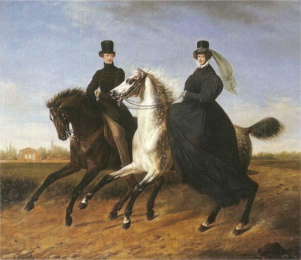 Marie Ellenrieder General Krieg of Hochfelden and his wife on horseback, France oil painting art